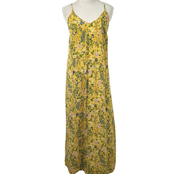Old Navy Floral Slip Maxi Dress Yellow Cottagecore Boho Summer Sundress Size XS - Picture 1 of 8
